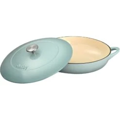 Denby Pavilion Gietijzeren Pot Oppervlakkig Ø30 Cm, Lichtblauw -Huis Keuken denby gietijzeren pot oppervlakkig 30 cm 5