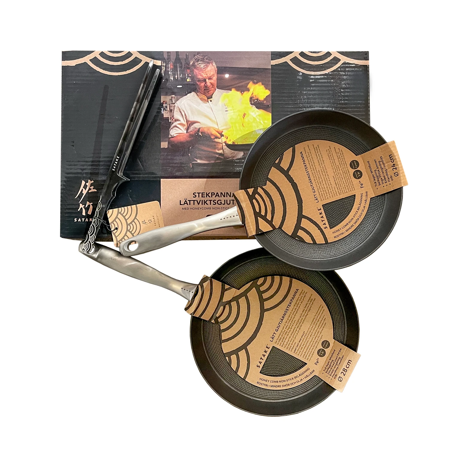 Satake Koekenpannen Set Met Tang 4 Satake Koekenpannen Set Met Tang - Afbeelding 2